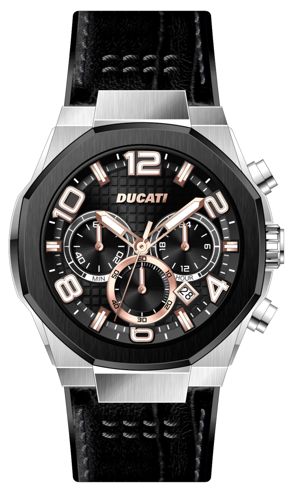 Ducati DTWGC0001102 DT006 Black Leather-Silicon Strap