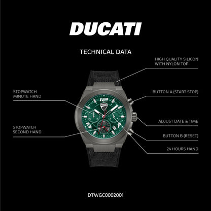 Ducati DTWGC0002001 DT014 Chronograph Black Leather Strap