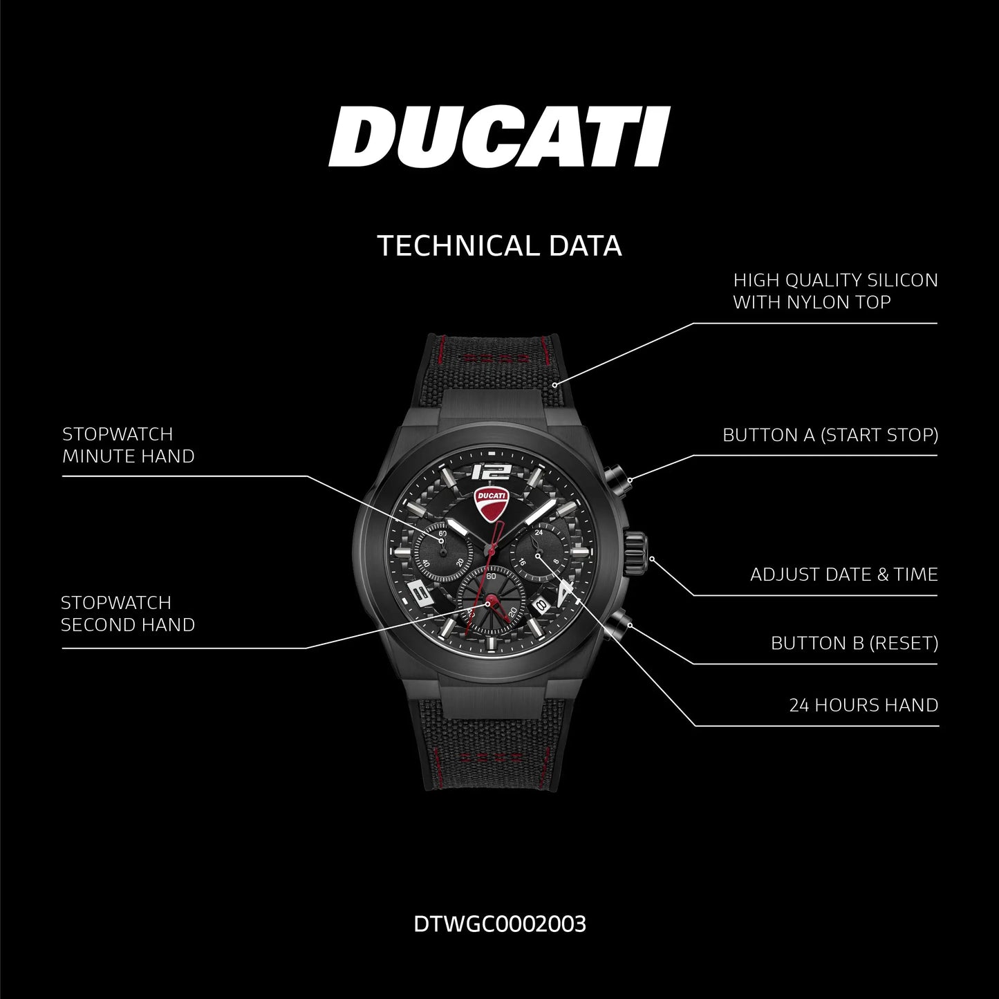 Ducati DTWGC0002003 DT014 Chronograph Black Leather Strap
