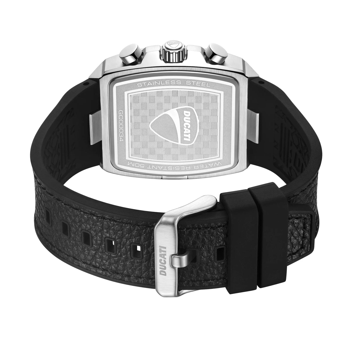 Ducati DTWGC0003401 Cardio Supermotos Chrono Black Silicon-Leather Strap