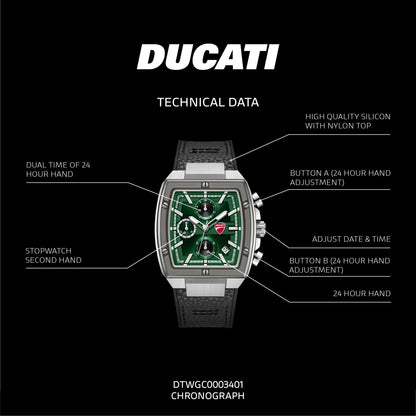 Ducati DTWGC0003401 Cardio Supermotos Chrono Black Silicon-Leather Strap