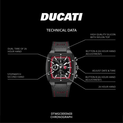 Ducati DTWGC0003403 Cardio Supermotos Chrono Black Silicon-Leather Strap