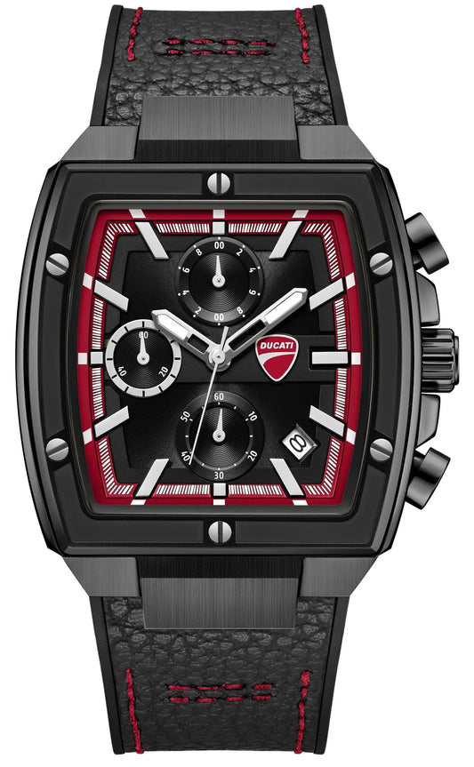 Ducati DTWGC0003403 Cardio Supermotos Chrono Black Silicon-Leather Strap