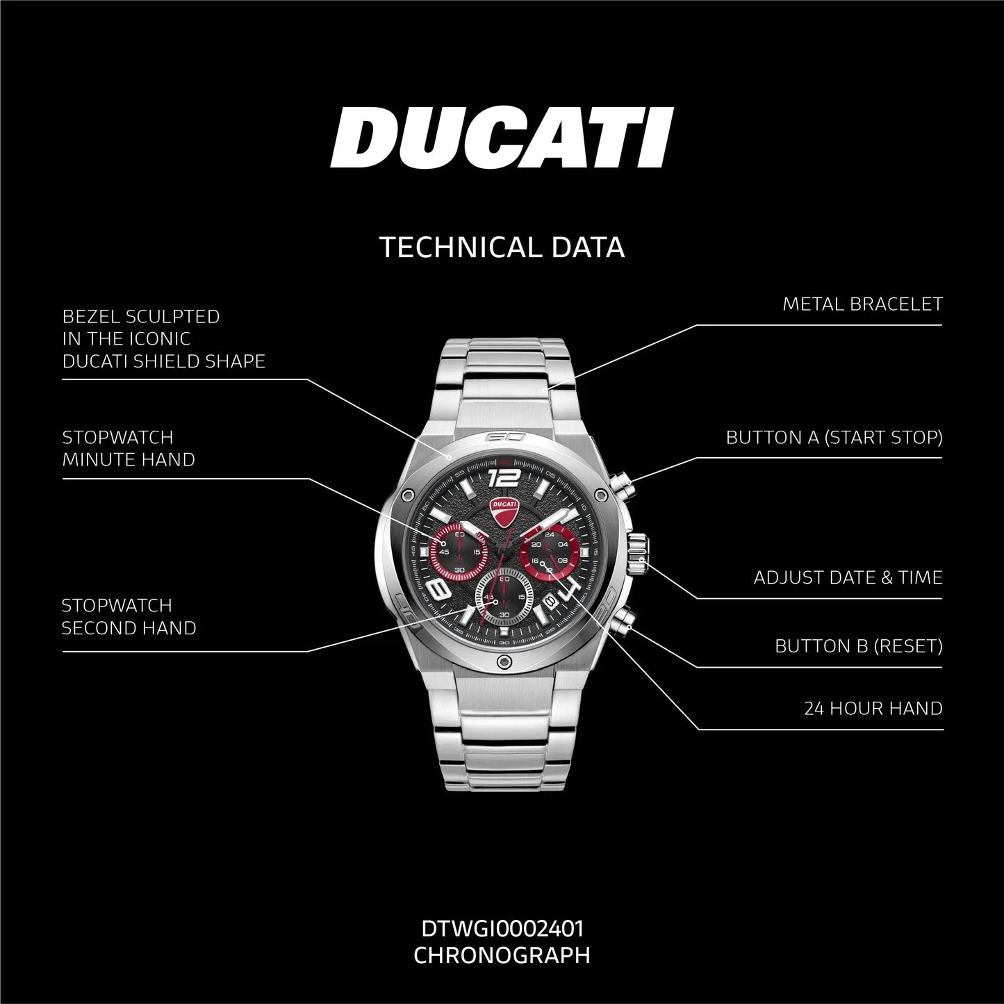 Ducati DTWGI0002401 DT019 Extreme Sports Stainless Steel Bracelet