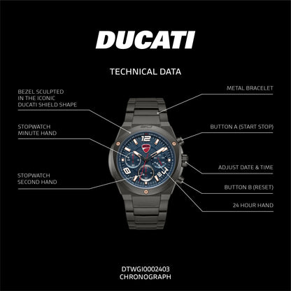 Ducati DTWGI0002403 DT019 Extreme Sports Black Stainless Steel Bracelet