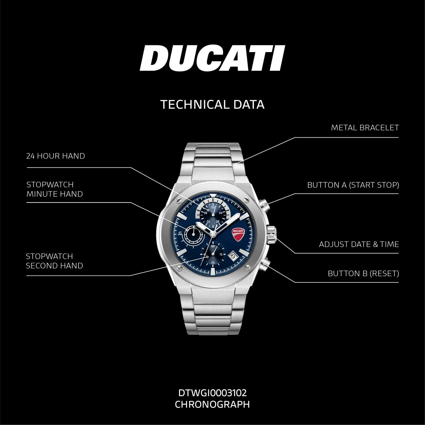 Ducati DTWGI0003102 Stelvio Touring Chronograph Stainless Steel Bracelet Ducati