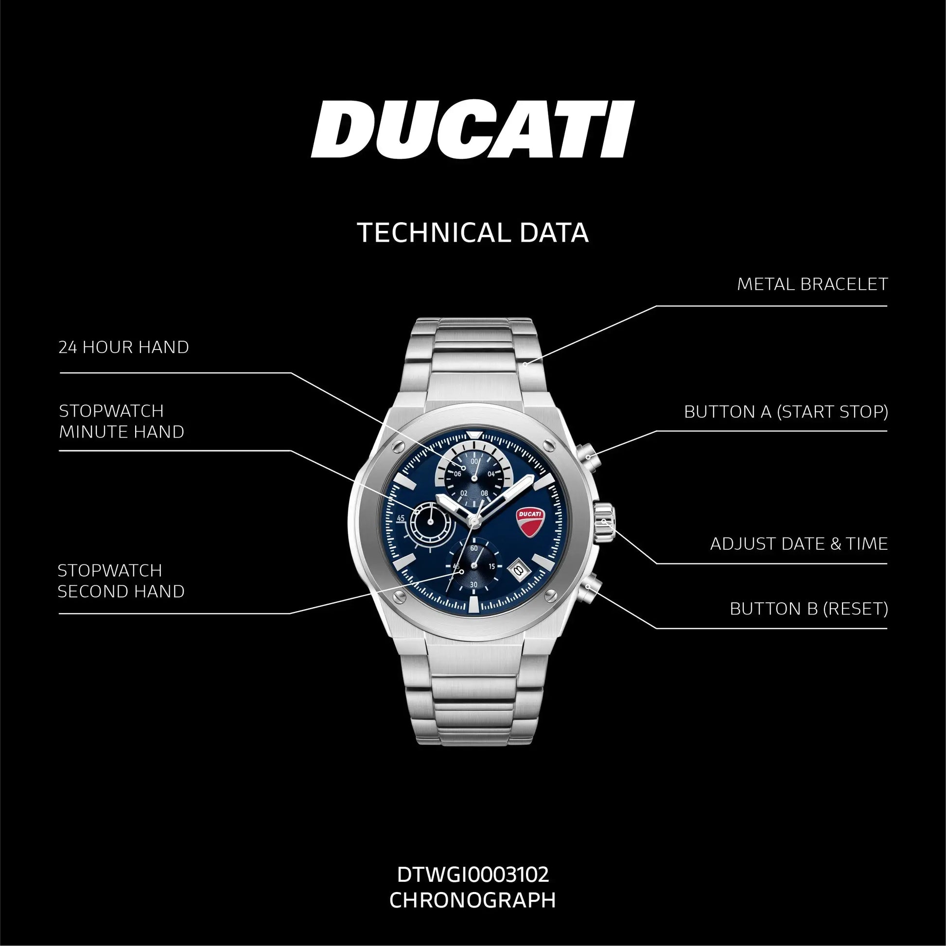 Ducati DTWGI0003102 Stelvio Touring Chronograph Stainless Steel Bracelet Ducati