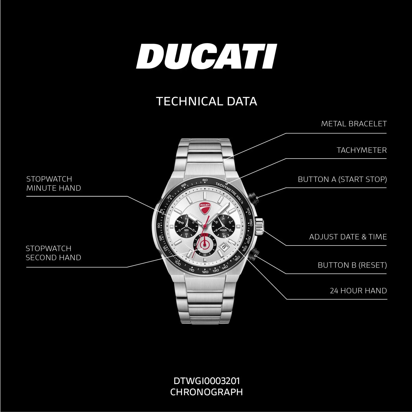 Ducati DTWGI0003201 Nitro Supermotos Chronograph Stainless Steel Bracelet