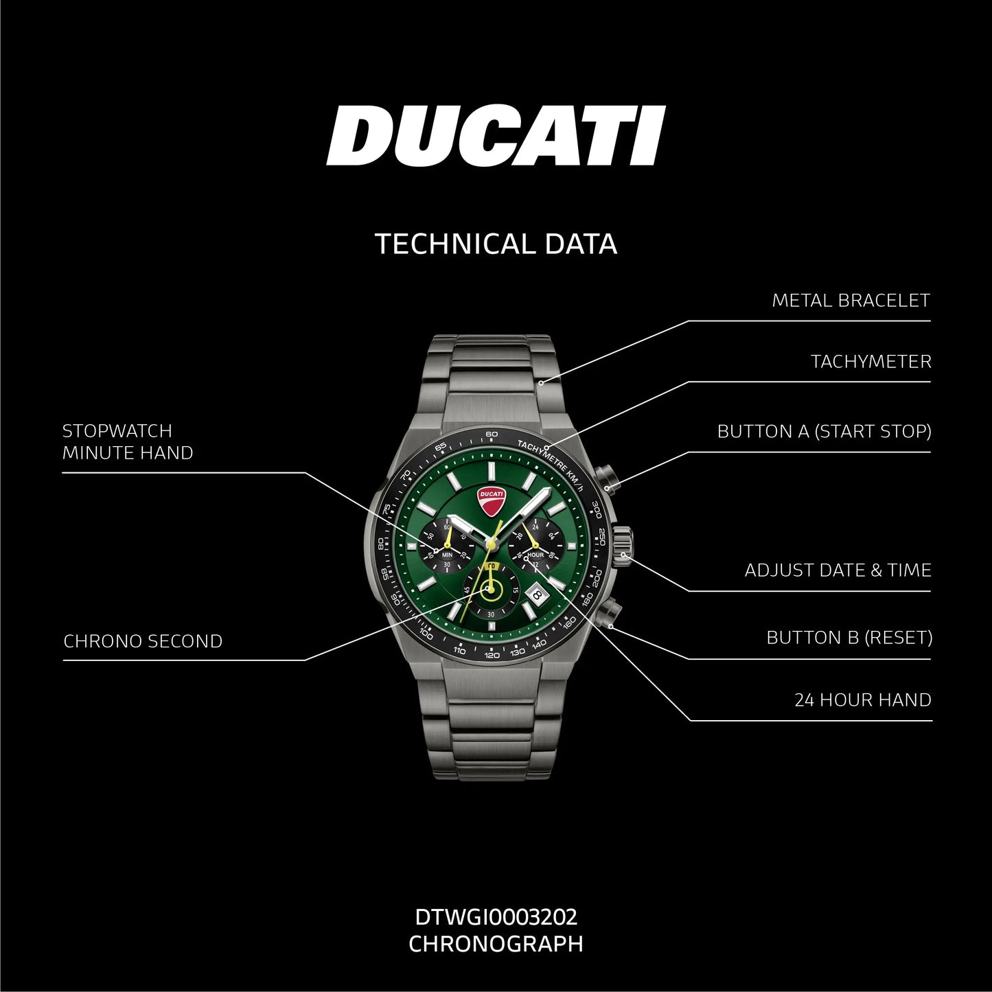Ducati DTWGI0003202 Nitro Supermotos Chronograph Black Stainless Steel Bracelet