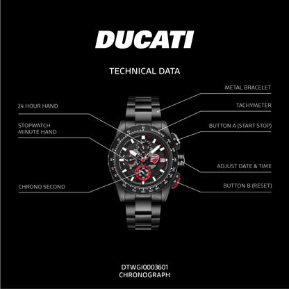Ducati DTWGI0003601 Leggentda Corse Chronograph Black Stainless Steel Bracelet