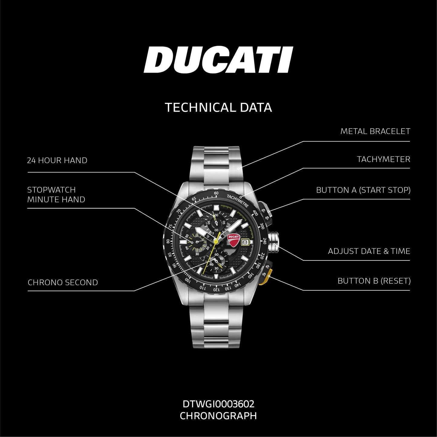 Ducati DTWGI0003602 Leggentda Corse Chronograph Stainless Steel Bracelet
