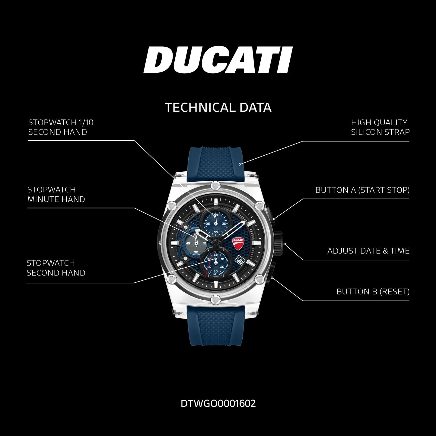 Ducati DTWGO0001602 DT010 Chronograph Blue Silicon Strap
