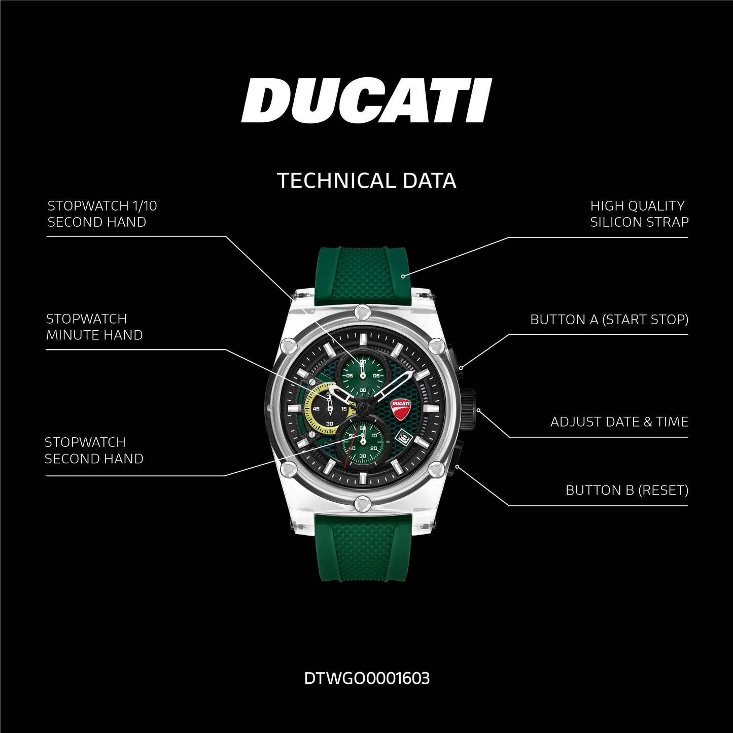 Ducati DTWGO0001603 DT010 Chronograph Green Silicon Strap