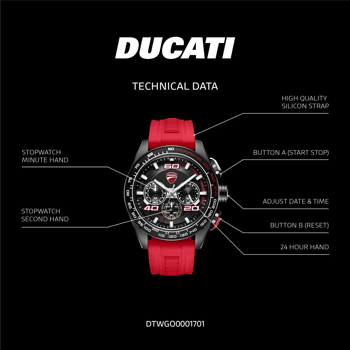 Ducati DTWGO0001701 DT11 Chronograph Red Silicon Strap