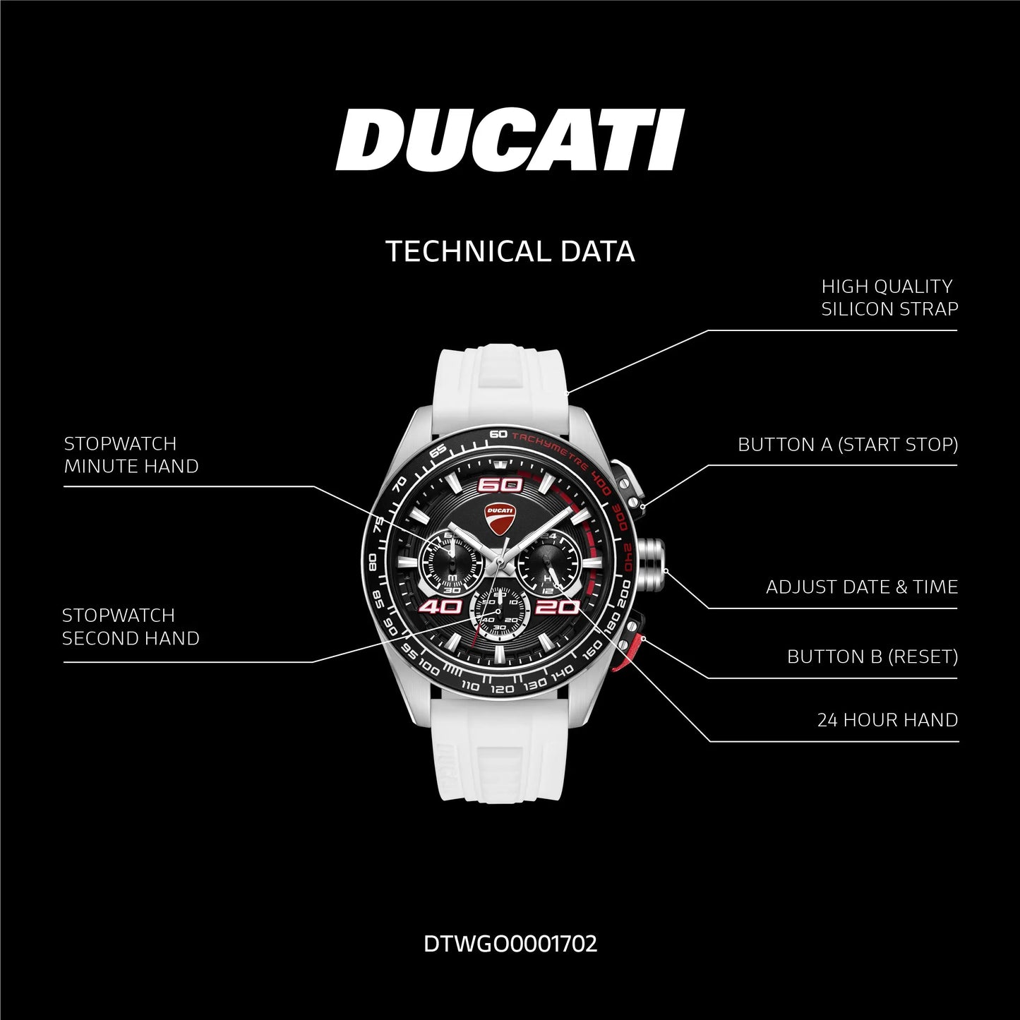 Ducati DTWGO0001702 DT11 Chronograph White Silicon Strap