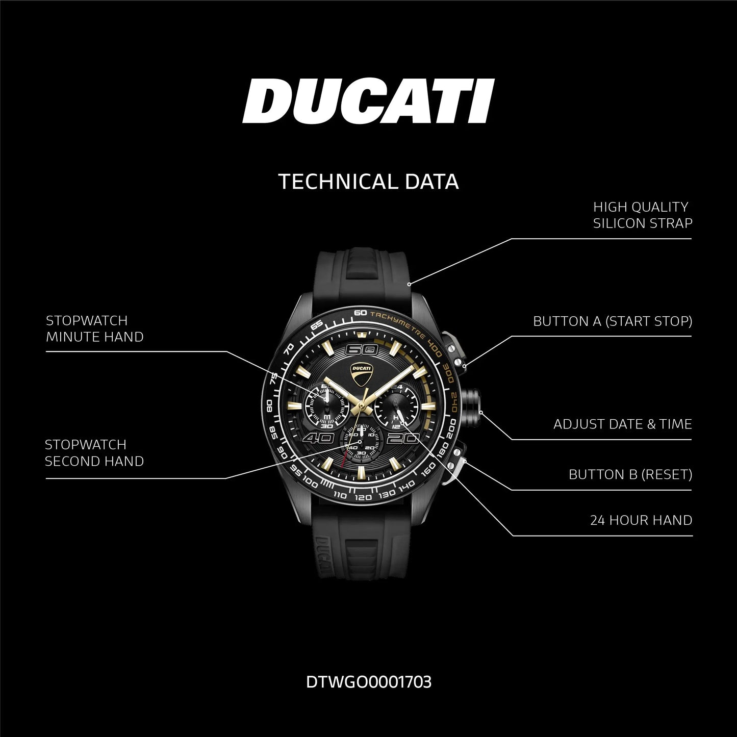 Ducati DTWGO0001703 DT11 Chronograph Black Silicon Strap