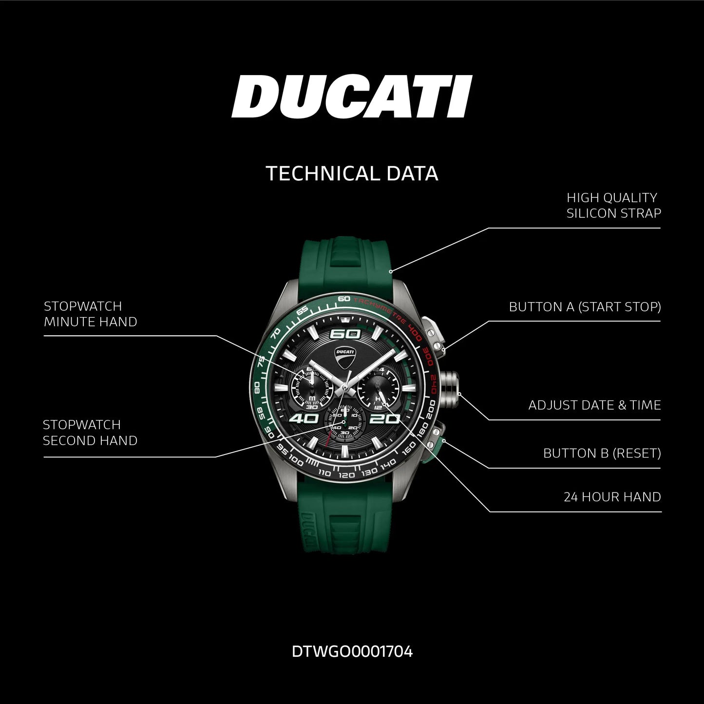 Ducati DTWGO0001704 DT11 Chronograph Green Silicon Strap