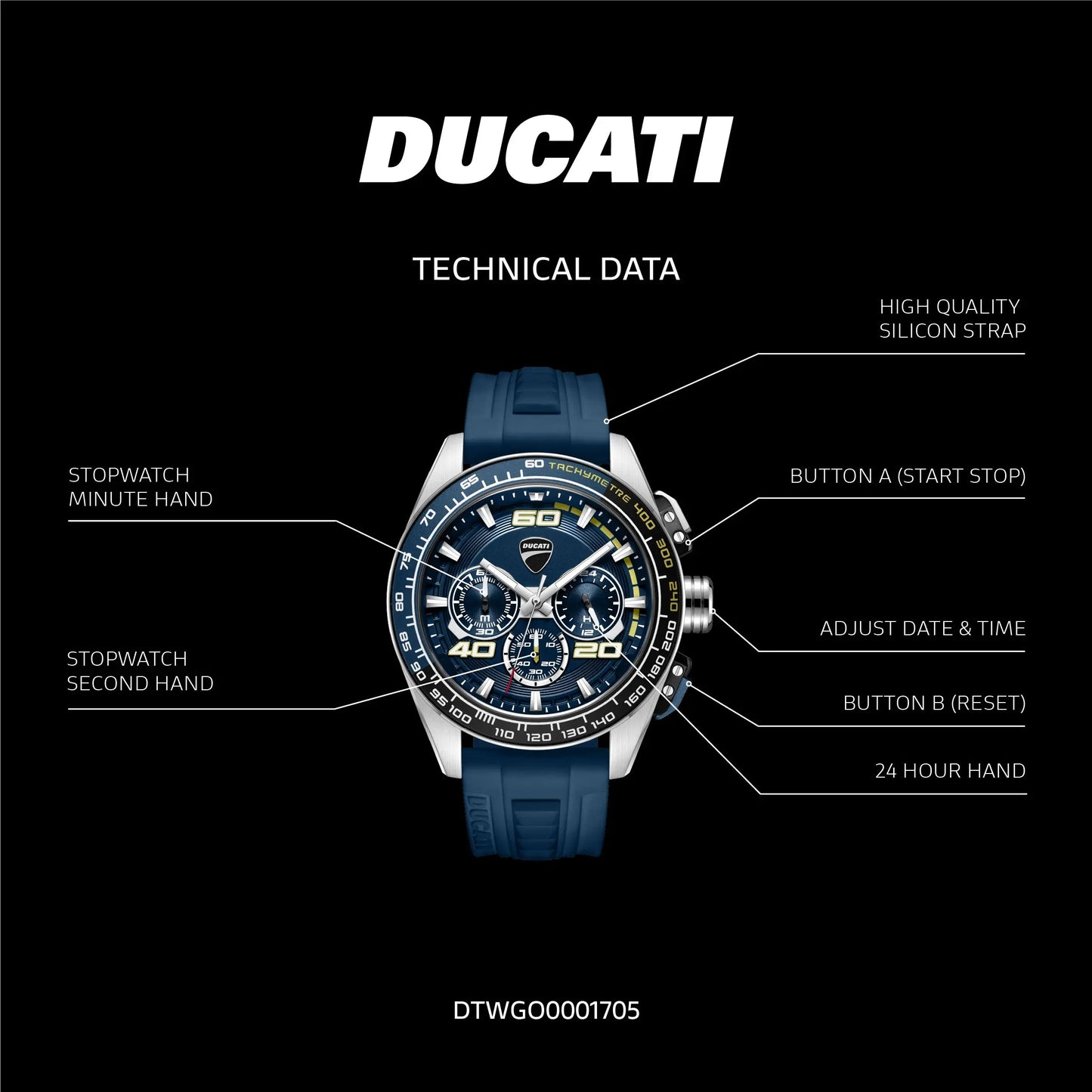 Ducati DTWGO0001705 DT11 Chronograph Blue Silicon Strap