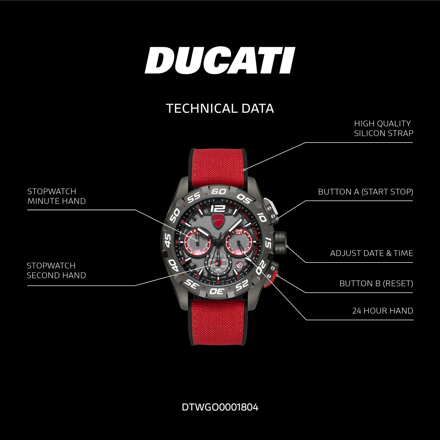 Ducati DTWGO0001804 DT12 Chronograph Red Fabric-Silicon Strap