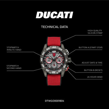 Ducati DTWGO0001804 DT12 Chronograph Red Fabric-Silicon Strap