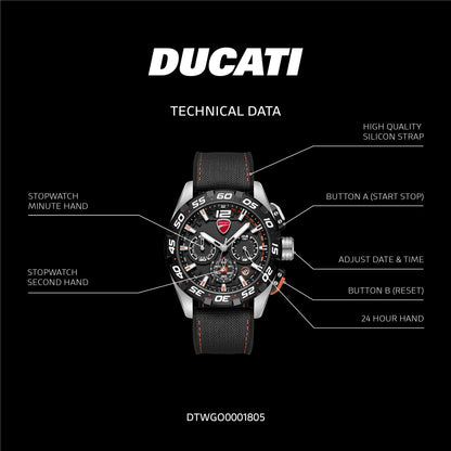 Ducati DTWGO0001805 DT12 Chronograph Black Fabric-Silicon Strap
