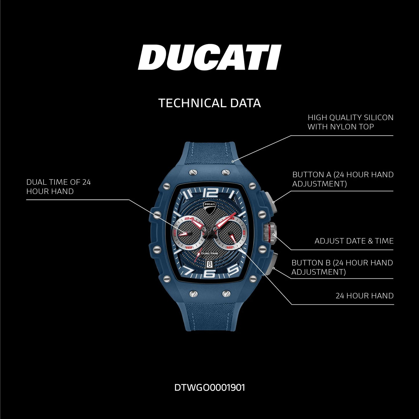 Ducati DTWGO0001901 DT13 Blue Fabric-Silicon Strap