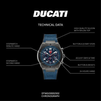 Ducati DTWGO0002502 Trailmaster Supermotos Chrono Blue Silicon-Naylon Strap