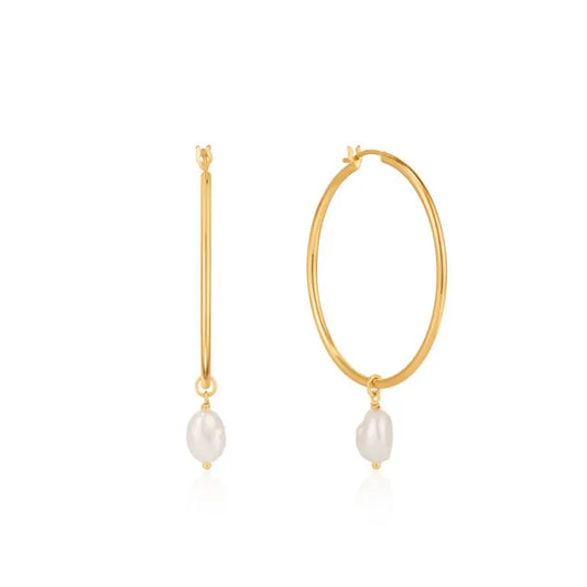 Ania Haie E019-03G Σκουλαρίκια Pearl Hoop από Επιχρυσωμένο Ασήμι