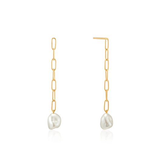 Ania Haie E019-05G Σκουλαρίκια Pearl Chunky Drop από Επιχρυσωμένο Ασήμι