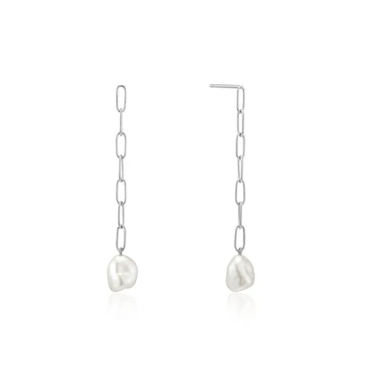 Ania Haie E019-05H Σκουλαρίκια Pearl Chunky Drop από Επιπλατινωμένο Ασήμι
