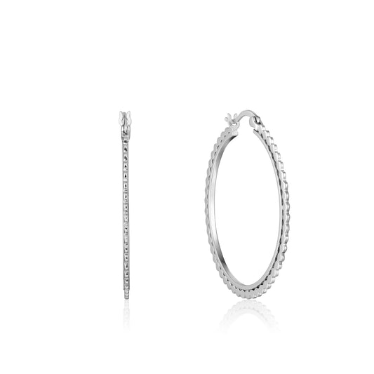 Ania Haie E023-21H Σκουλαρίκια Flat Beaded Hoop από Επιπλατινωμένο Ασήμι
