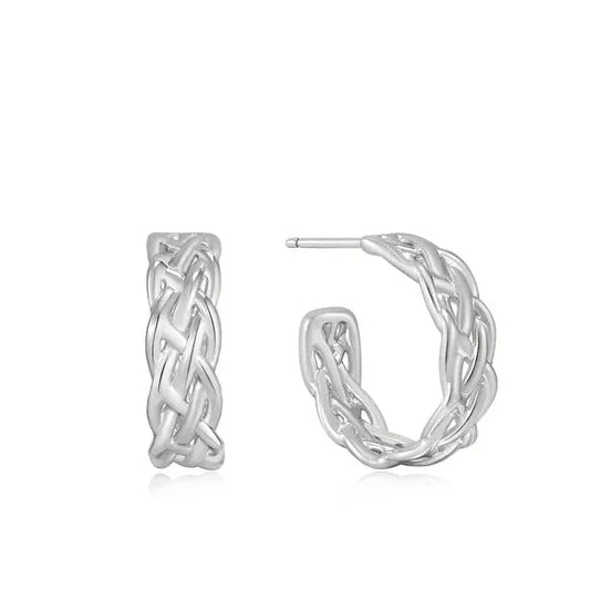 Ania Haie E036-05H Σκουλαρίκια Rope Chunky Hoop από Επιπλατινωμένο Ασήμι