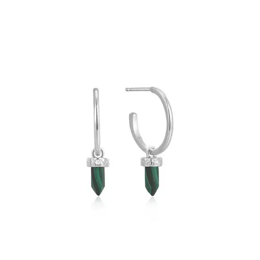 Ania Haie E039-03H-M Σκουλαρίκια Malachite Point Hoop από Επιπλατινωμένο Ασήμι