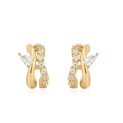 Ania Haie E056-04G Σκουλαρίκια Sparkle Double Hoop Studs από Επιχρυσωμένο Ασήμι