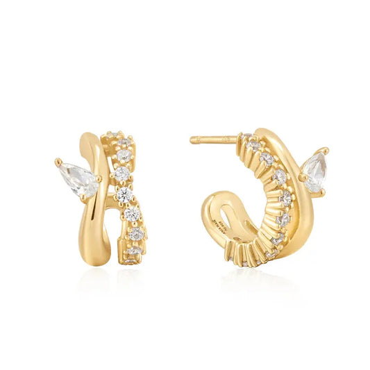 Ania Haie E056-04G Σκουλαρίκια Sparkle Double Hoop Studs από Επιχρυσωμένο Ασήμι