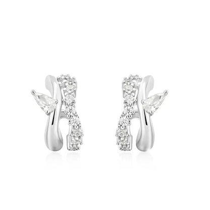 Ania Haie E056-04H Σκουλαρίκια Sparkle Double Hoop Studs από Επιπλατινωμένο Ασήμι