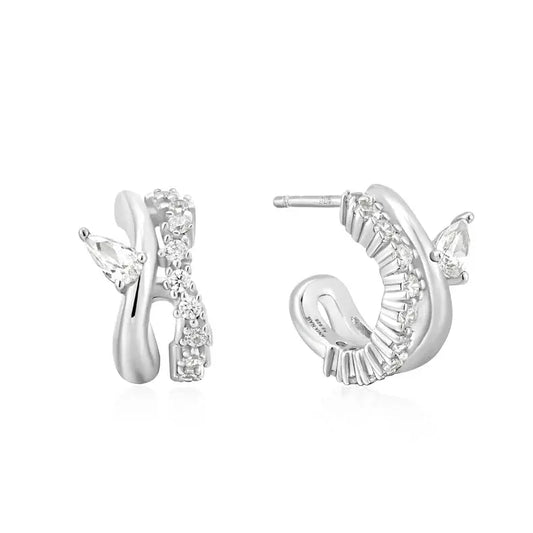 Ania Haie E056-04H Σκουλαρίκια Sparkle Double Hoop Studs από Επιπλατινωμένο Ασήμι