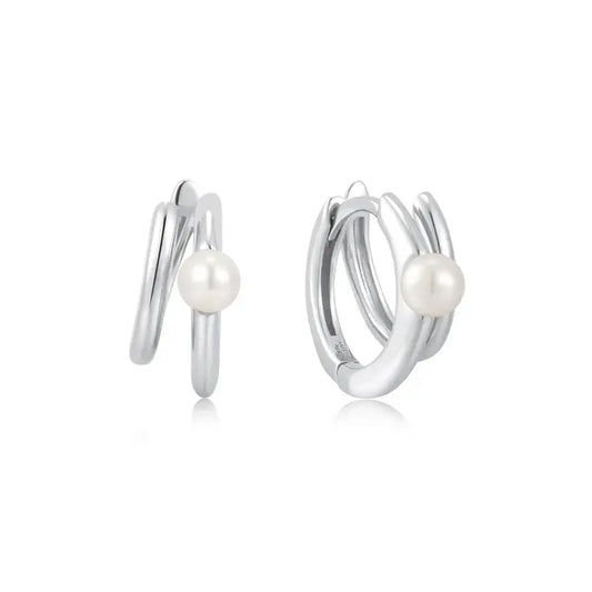 Ania Haie E058-02H Σκουλαρίκια Parallel Duo Freshwater Pearl από Επιπλατινωμένο Ασήμι