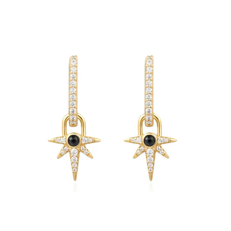 Ania Haie E061-12G Σκουλαρίκια Black Onyx Star Drop Hoop από Επιχρυσωμένο Ασήμι
