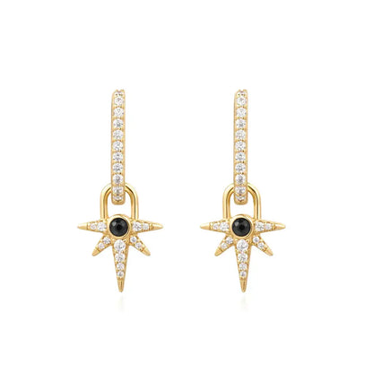 Ania Haie E061-12G Σκουλαρίκια Black Onyx Star Drop Hoop από Επιχρυσωμένο Ασήμι