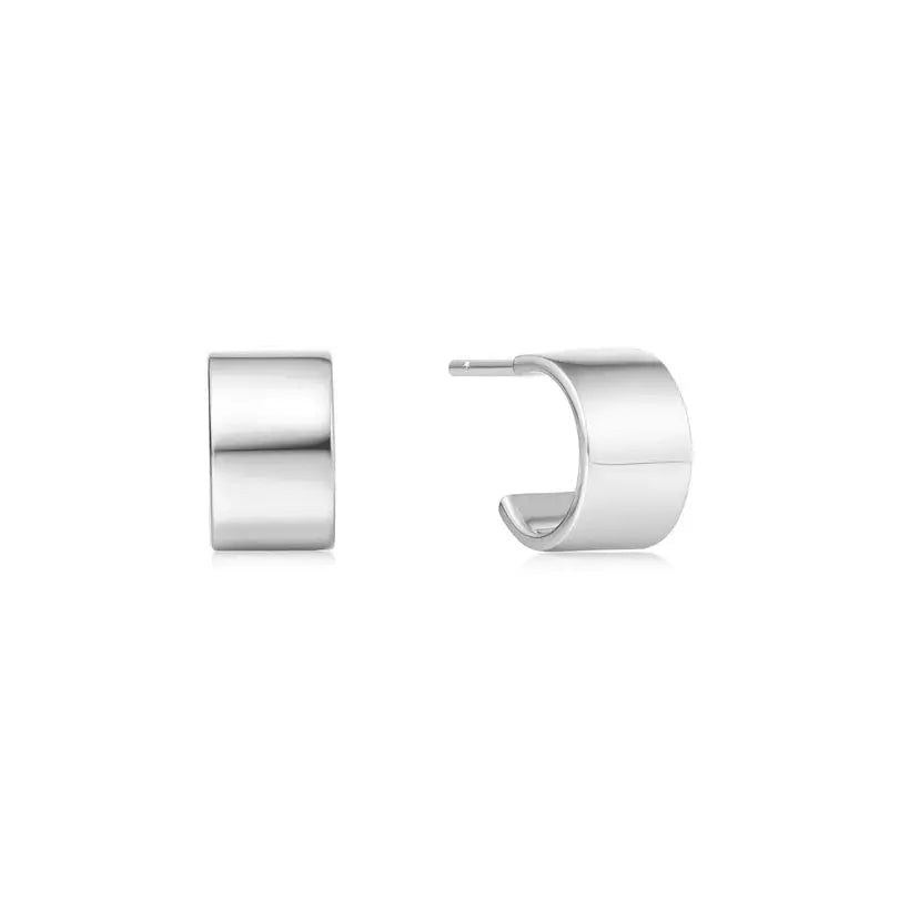Ania Haie E062-02H Σκουλαρίκια Flat Small Hoop από Επιπλατινωμένο Ασήμι