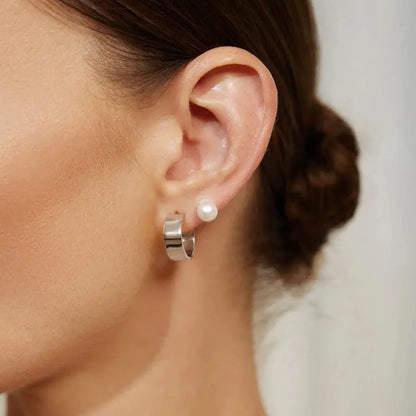 Ania Haie E062-04H Σκουλαρίκια Flat Medium Hoop από Επιπλατινωμένο Ασήμι