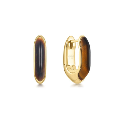 Ania Haie E068-01G-TE Σκουλαρίκια Tiger Eye Huggie Hoop από Επιχρυσωμένο Ασήμι