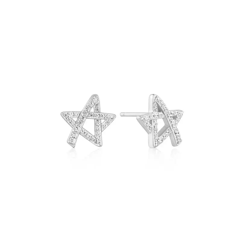 Ania Haie E074-03H Σκουλαρίκια Asymmetric Star από Επιπλατινωμένο Ασήμι