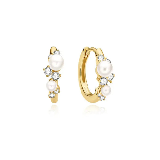Ania Haie E074-05G Σκουλαρίκια Pearl Cluster Hoop από Επιχρυσωμένο Ασήμι