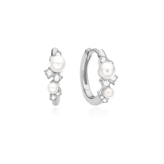 Ania Haie E074-05H Σκουλαρίκια Pearl Cluster Hoop από Επιπλατινωμένο Ασήμι