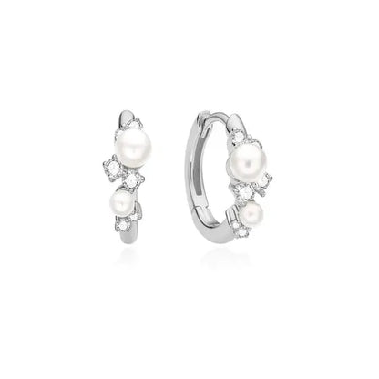 Ania Haie E074-05H Σκουλαρίκια Pearl Cluster Hoop από Επιπλατινωμένο Ασήμι