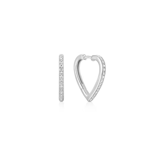 Ania Haie E074-08H Σκουλαρίκια Sparkle Heart Hoop από Επιπλατινωμένο Ασήμι