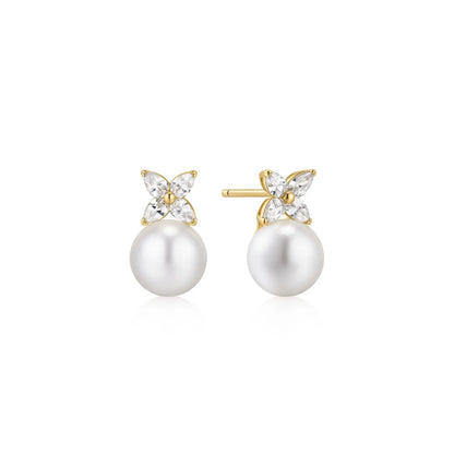 Ania Haie E075-06G Σκουλαρίκια Pearl & Lucky Clover από Επιχρυσωμένο Ασήμι