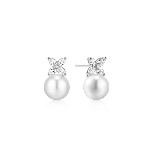 Ania Haie E075-06H Σκουλαρίκια Pearl & Lucky Clover από Επιπλατινωμένο Ασήμι